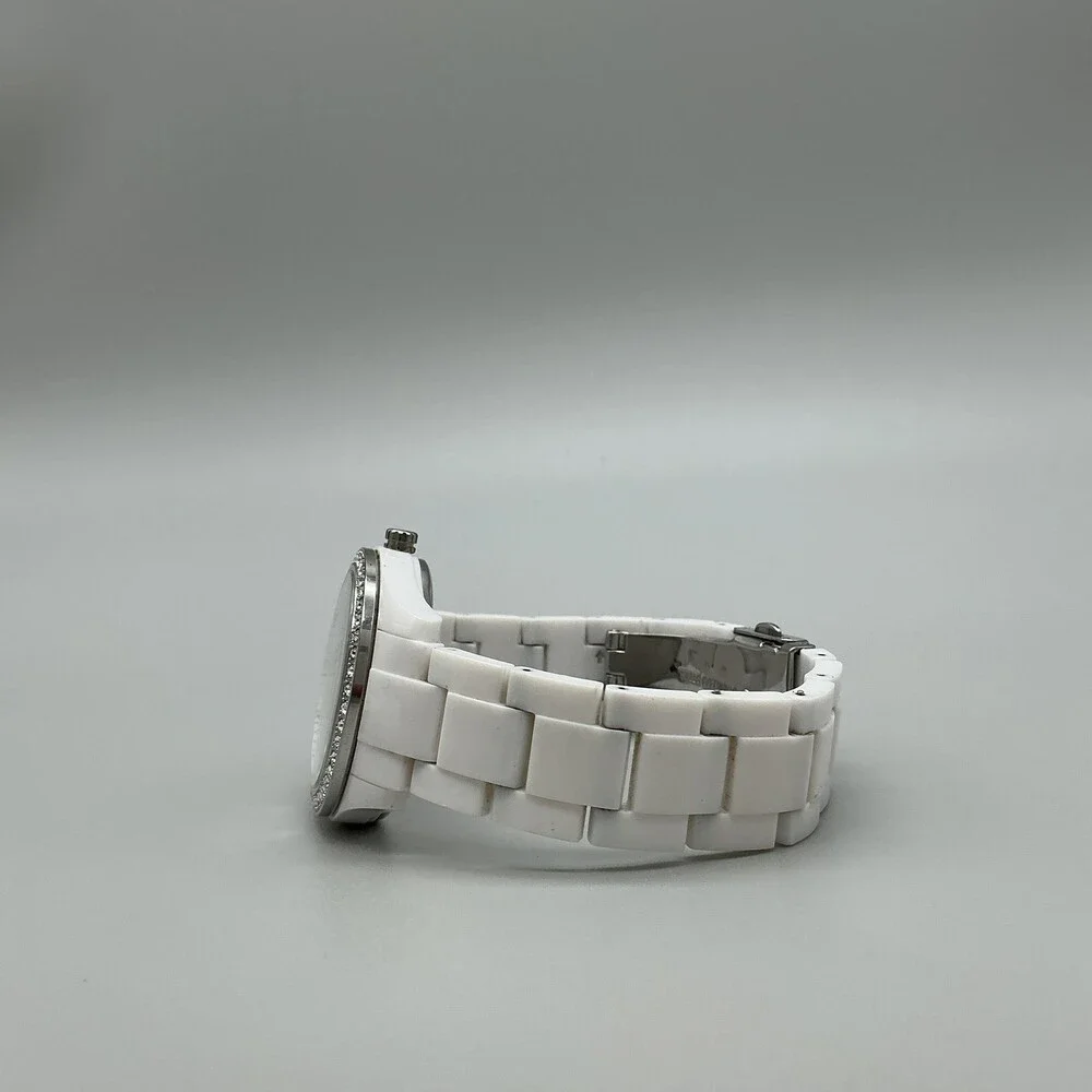 Fossil Stella ES1967 Womens Watch 37mm White Crystal Day Date New Battery 7.5